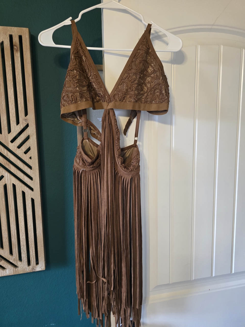 Brown Fringe Lace Bralette Dress